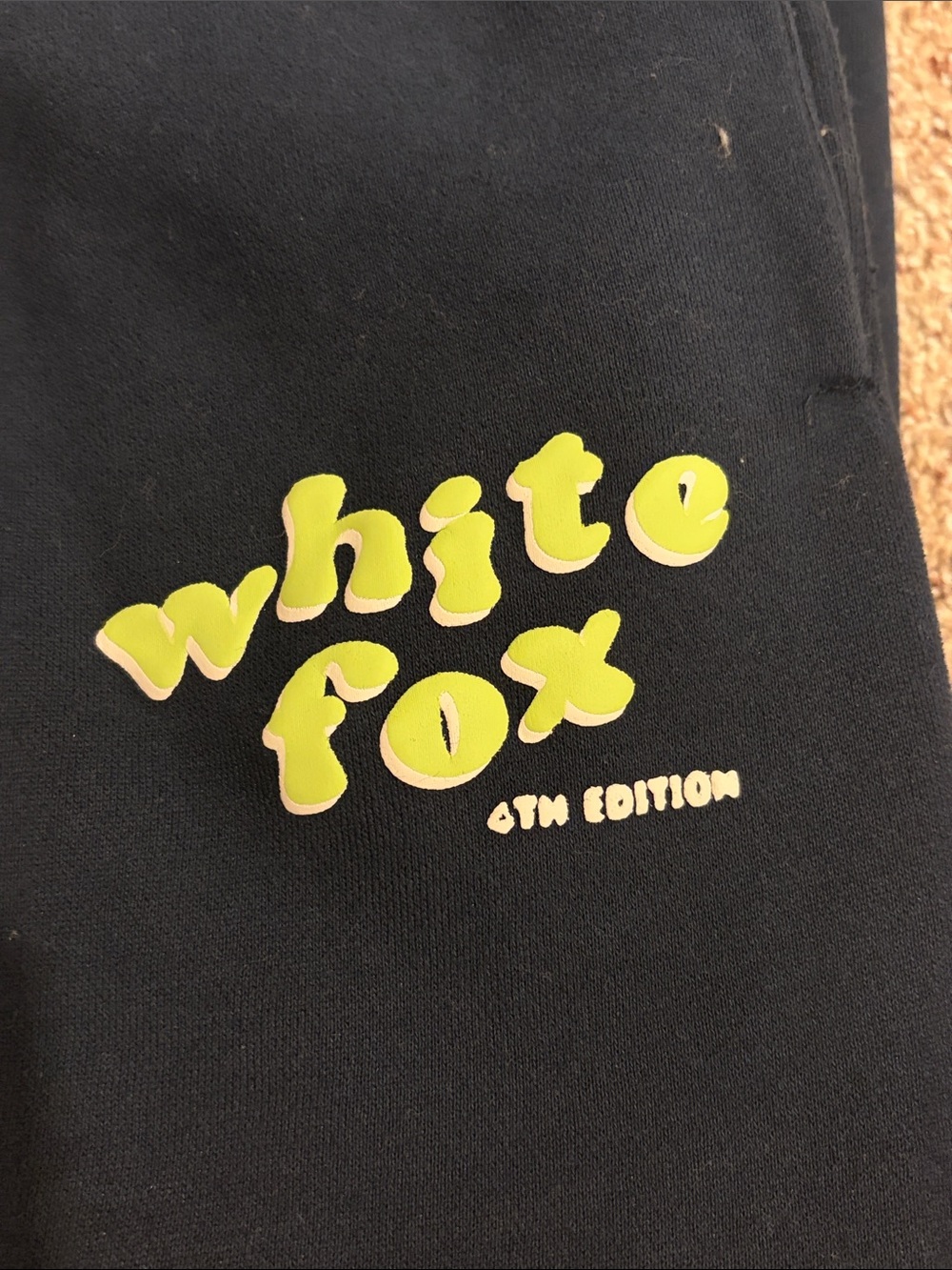White Fox Boutique Black Sweatpants with Neon Yellow Logo
